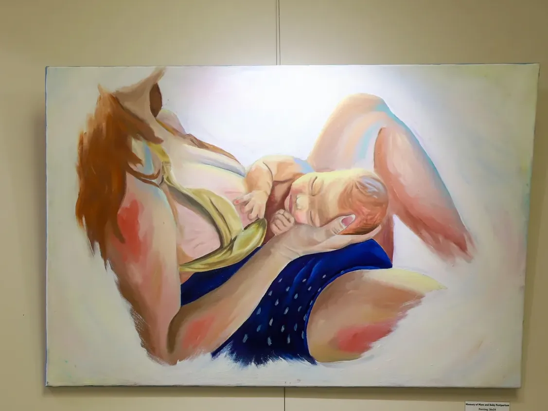 Frozen Reflections (top left), created by Kara Barb and third place winner and Memory of Mom and Baby Postpartum (right), created by Emilia Smith and Easton's Choice Winner.