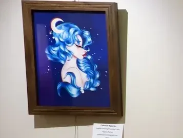 Celestial Aquarius by Kaylee Turner (top left), student award winner. Girl at Mirror Recomposition by Emilia Smith (right), honorable mention winner.